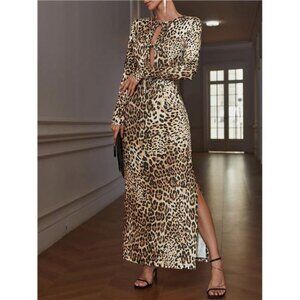 Sexy Leopard Print Random Pattern Deep V-Neck Long Sleeve Bodycon Mini Dress